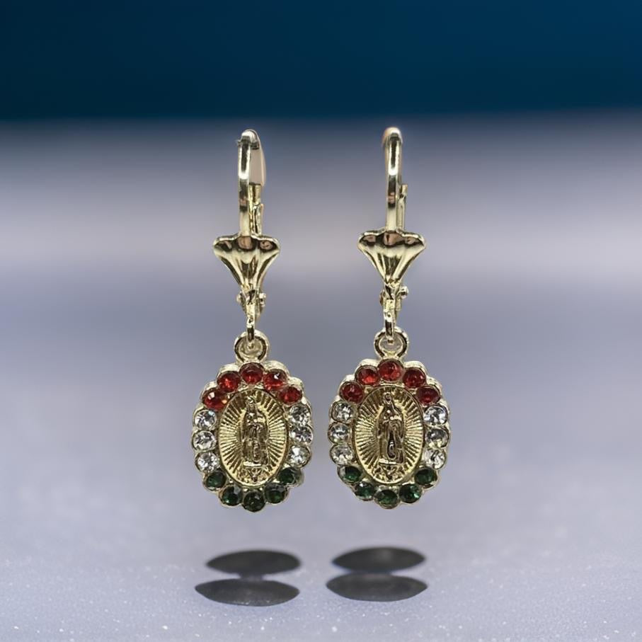 Beautiful Virgin Mary Earrings Colored Zircon