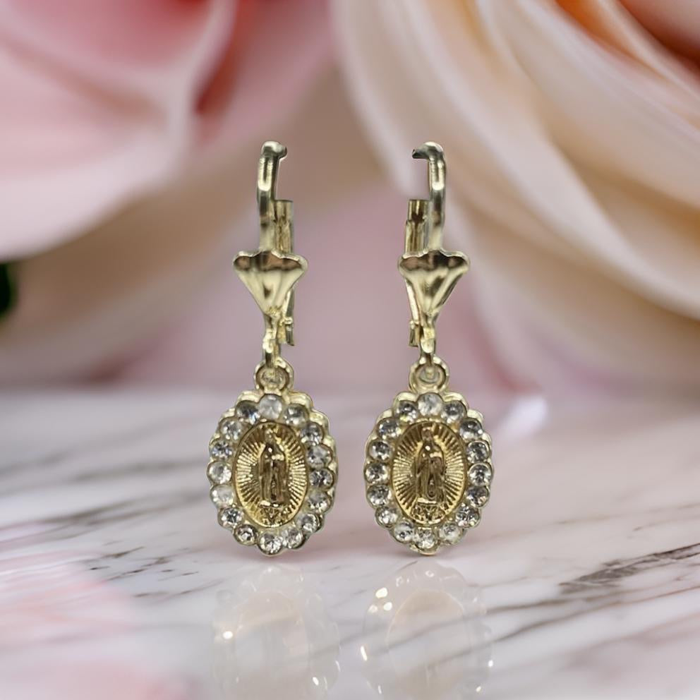 Beautiful Virgin Mary Earrings White Zircon