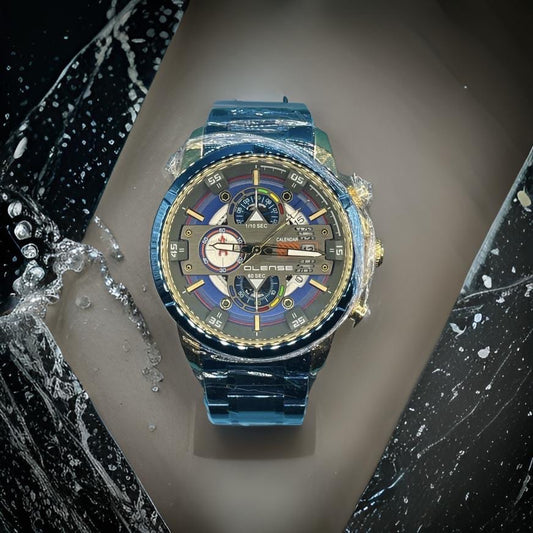 Men Watch Stainless Steel Water Proof In Blue Face Blue Steel Belt