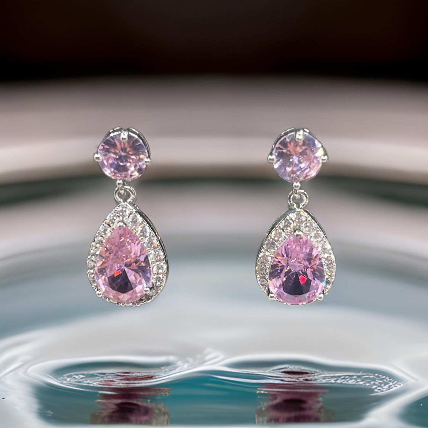 Trendy Luxury Water Drop Stud Earrings In Pink