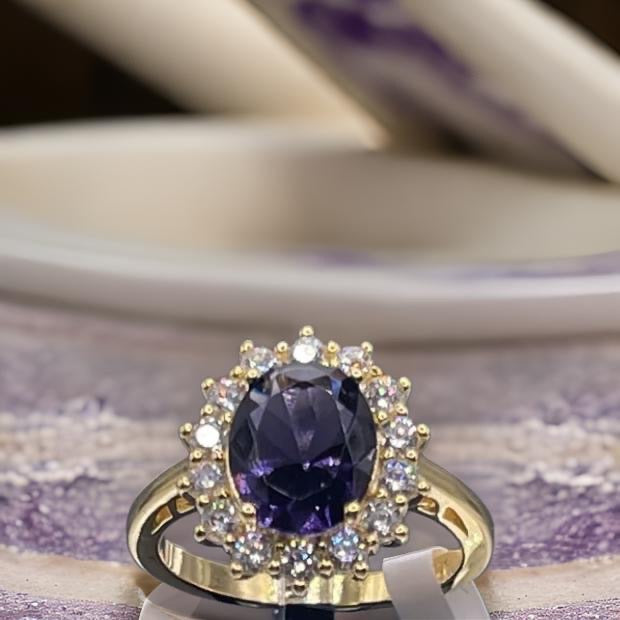 Women Gift 925 Sterling Silver Party High Quality Jewelry Cocktail Luxury Ring 18 K Gold Plated In Amethyst Size 7