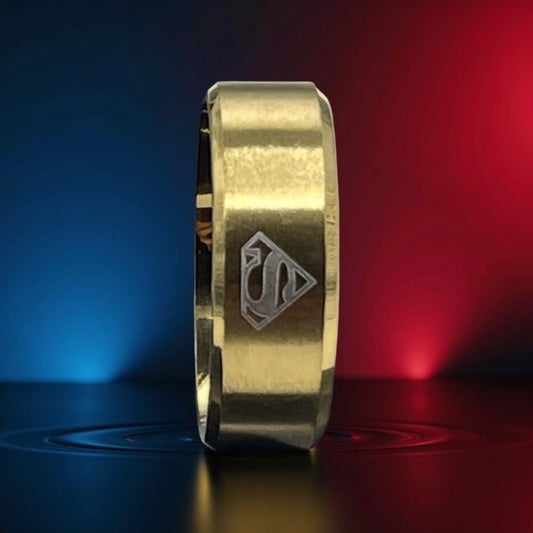 Fashion Stainless Steel Superman Emblem Ring In Gold