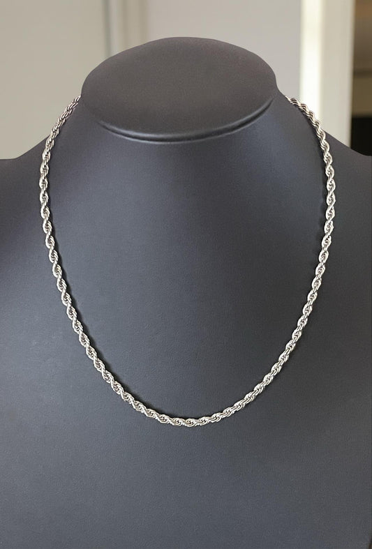 Men Jewelry - Rope Link Chain - Silver Stainless Steel - 4 MM- 45
CM