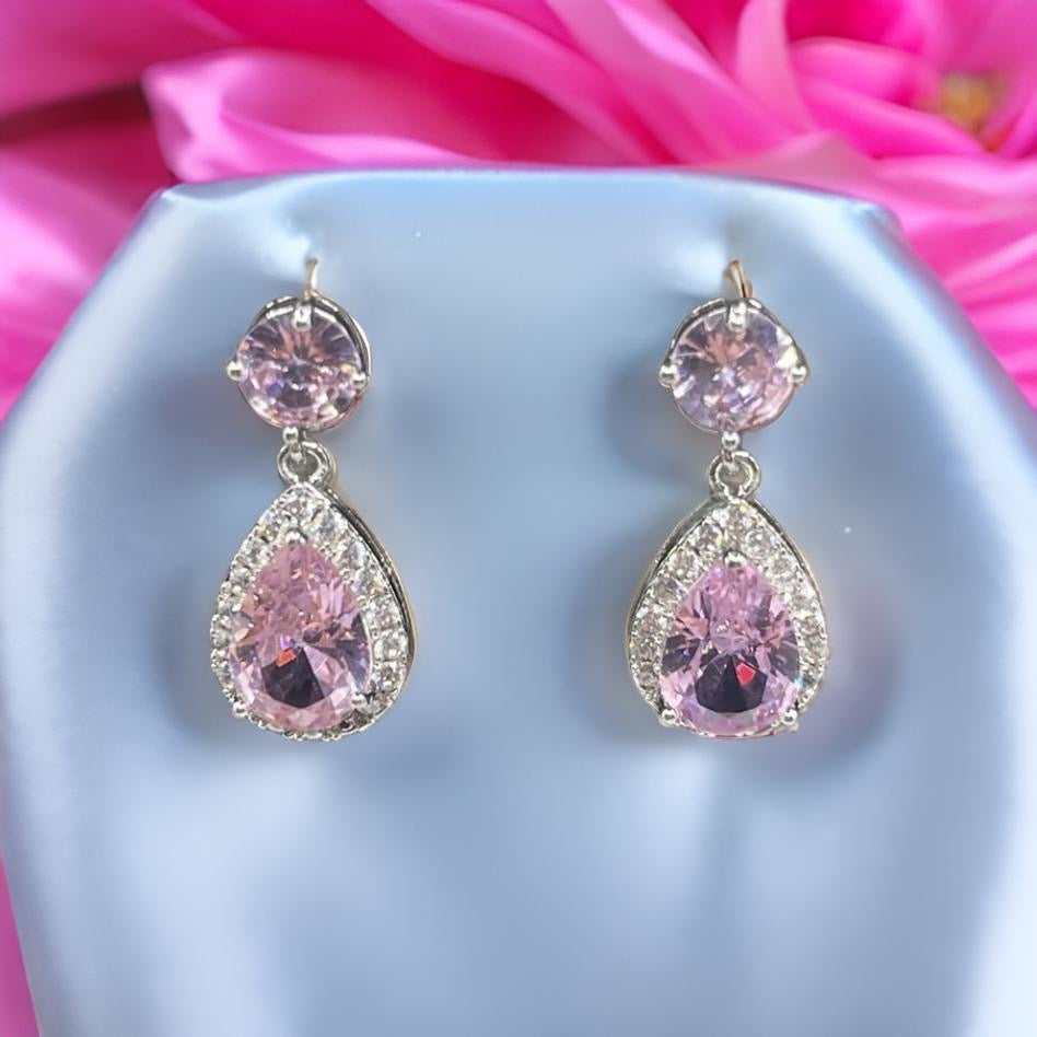 Trendy Luxury Water Drop Stud Earrings In Pink