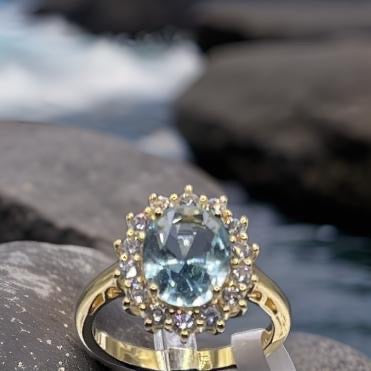 Women Gift 925 Sterling Silver Party High Quality Jewelry Cocktail Luxury Ring 18 K Gold Plated In Aquamarine Size 7