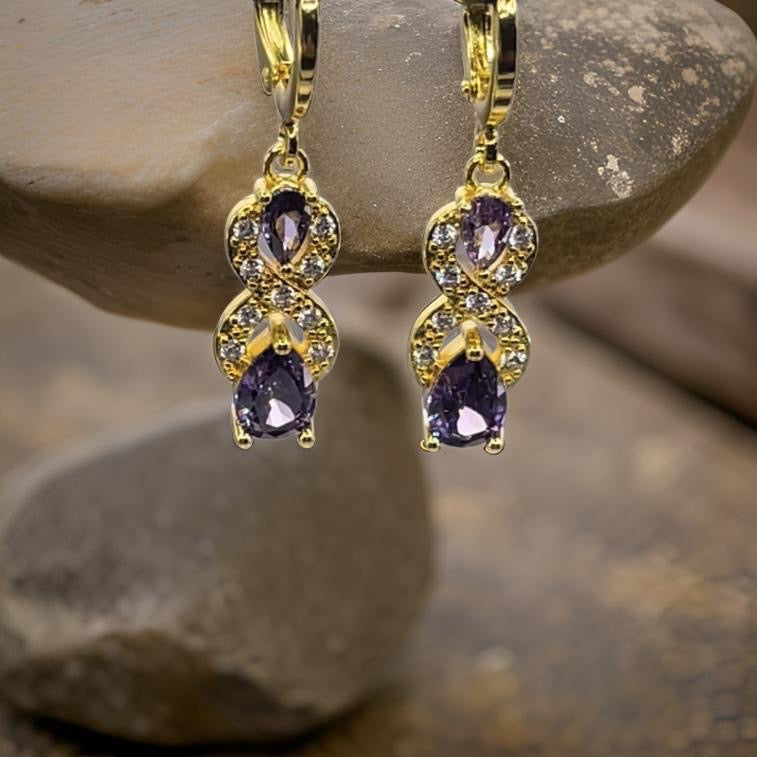 Drop Water Shaped Diamond Earrings 18K Gold Filled In Purple