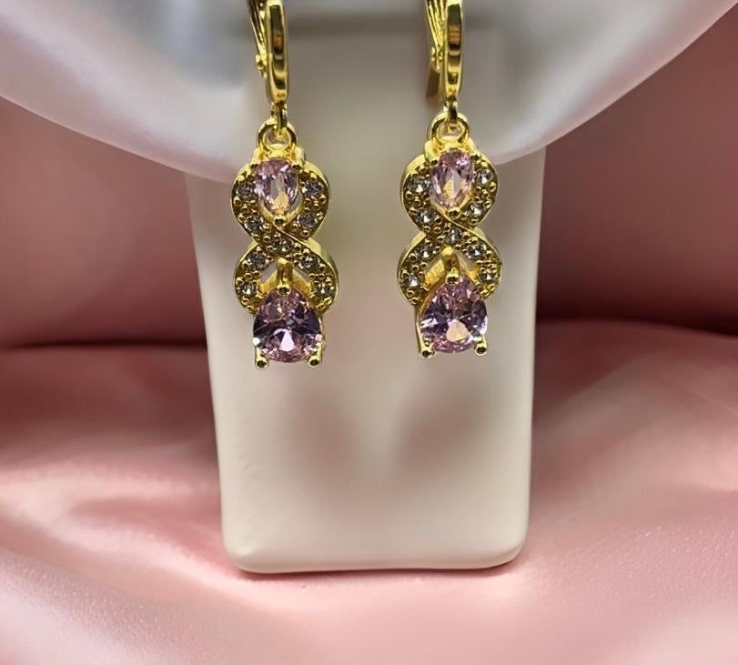 Drop Water Shaped Diamond Earrings 18K Gold Filled In Pink