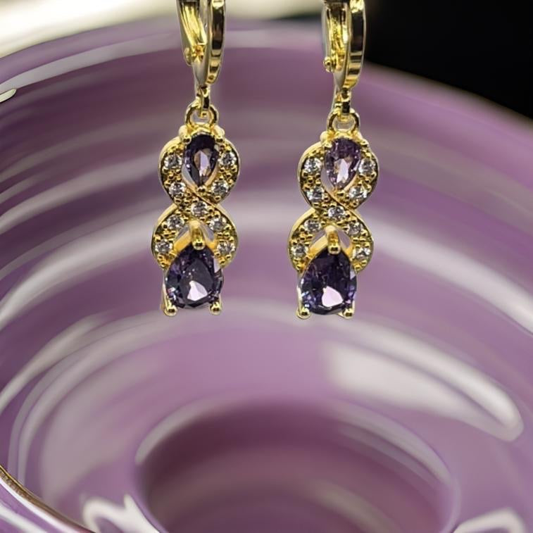 Drop Water Shaped Diamond Earrings 18K Gold Filled In Purple