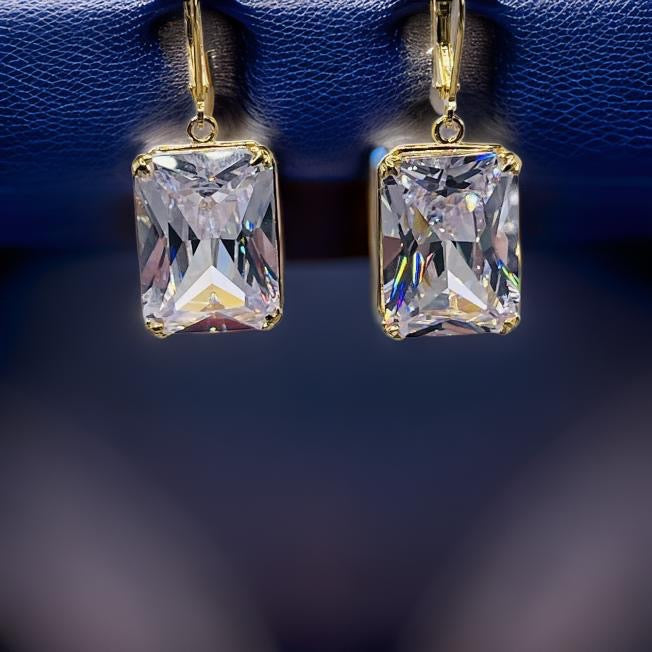 Pure 925 Sterling Silver Gemstone Earrings Jewelry Fine 18K Gold Plated In White Zircon