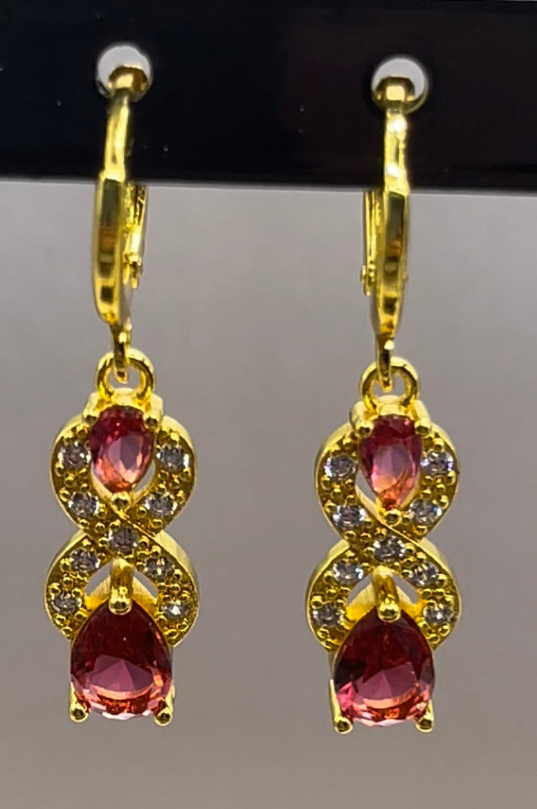 Drop Water Shaped Diamond Earrings 18K Gold Filled In Red