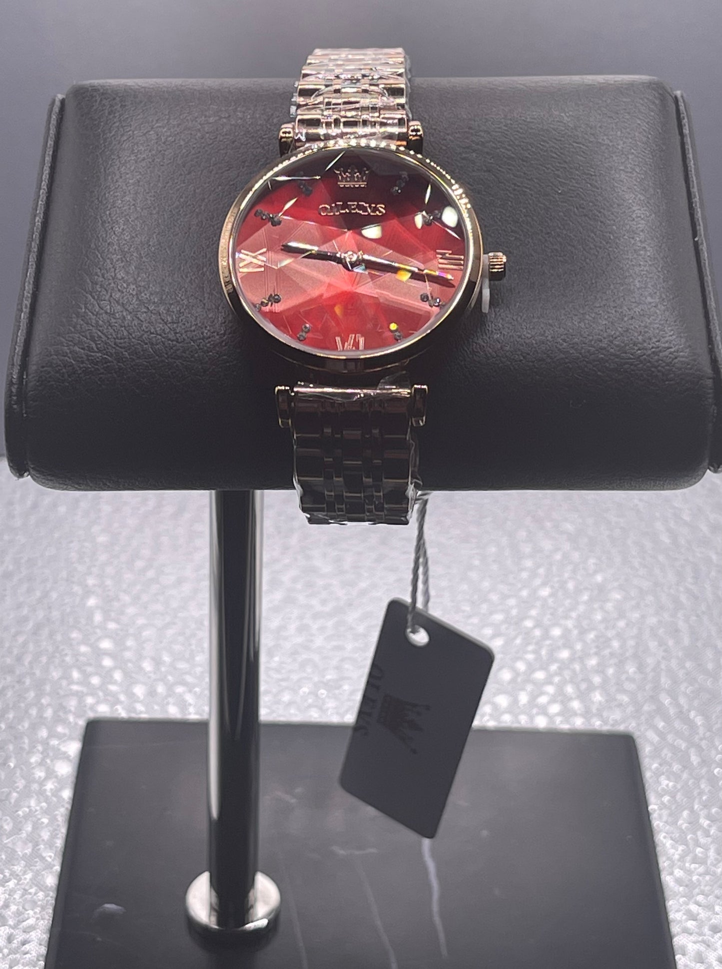 Women Luxury Jewel Red Quartz Watch Waterproof Stainless Steel Strap Fashion Date