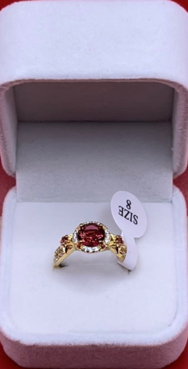 18K Gold 925 Sterling Silver Gemstone Zircon Jewelry In Ruby Size 8