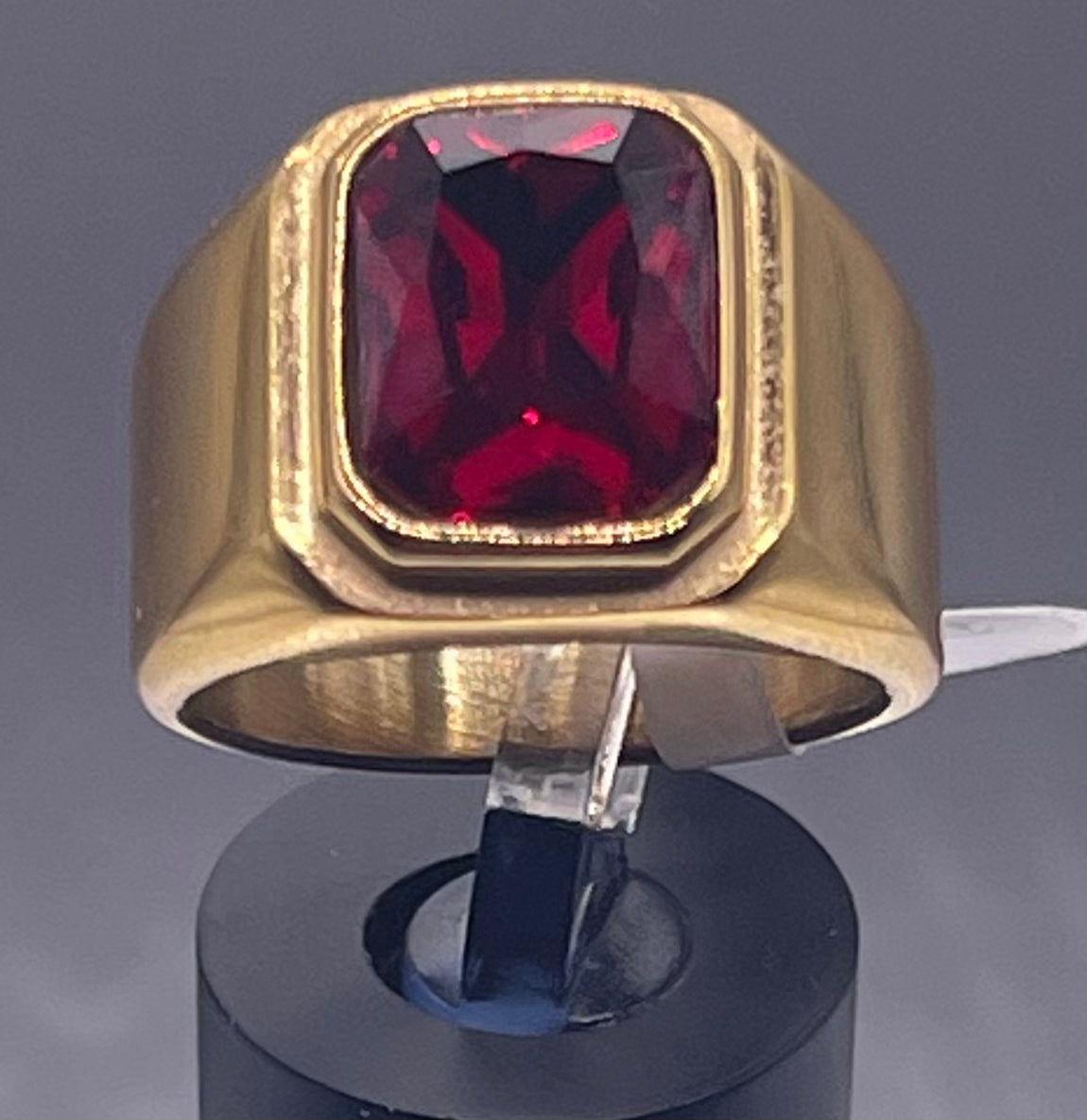 Square Gem Stone Stainless Steel Ring Men Jewelry Gold Red Size 10