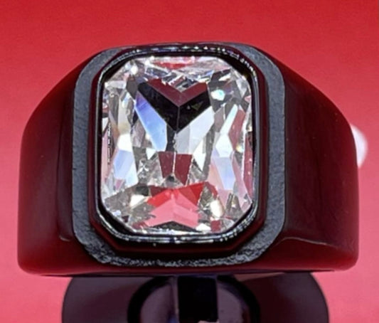 Square Gem Stone Stainless Steel Ring Men Jewelry Black White Size 10