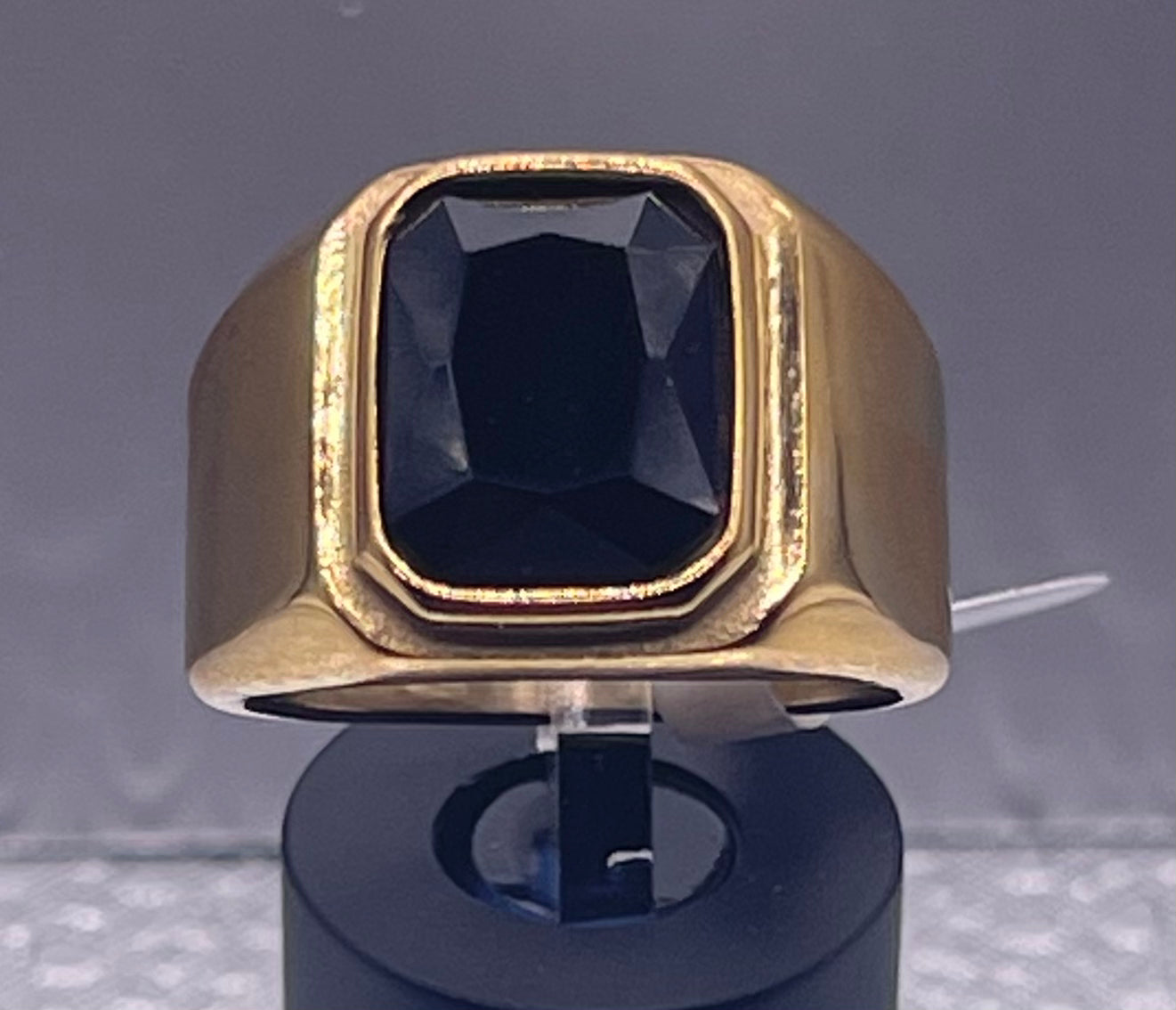 Square Gem Stone Stainless Steel Ring Men Jewelry Gold Black Size 10