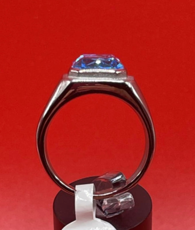 Square Gem Stone Stainless Steel Ring Men Jewelry Silver With Light Blue Size 10