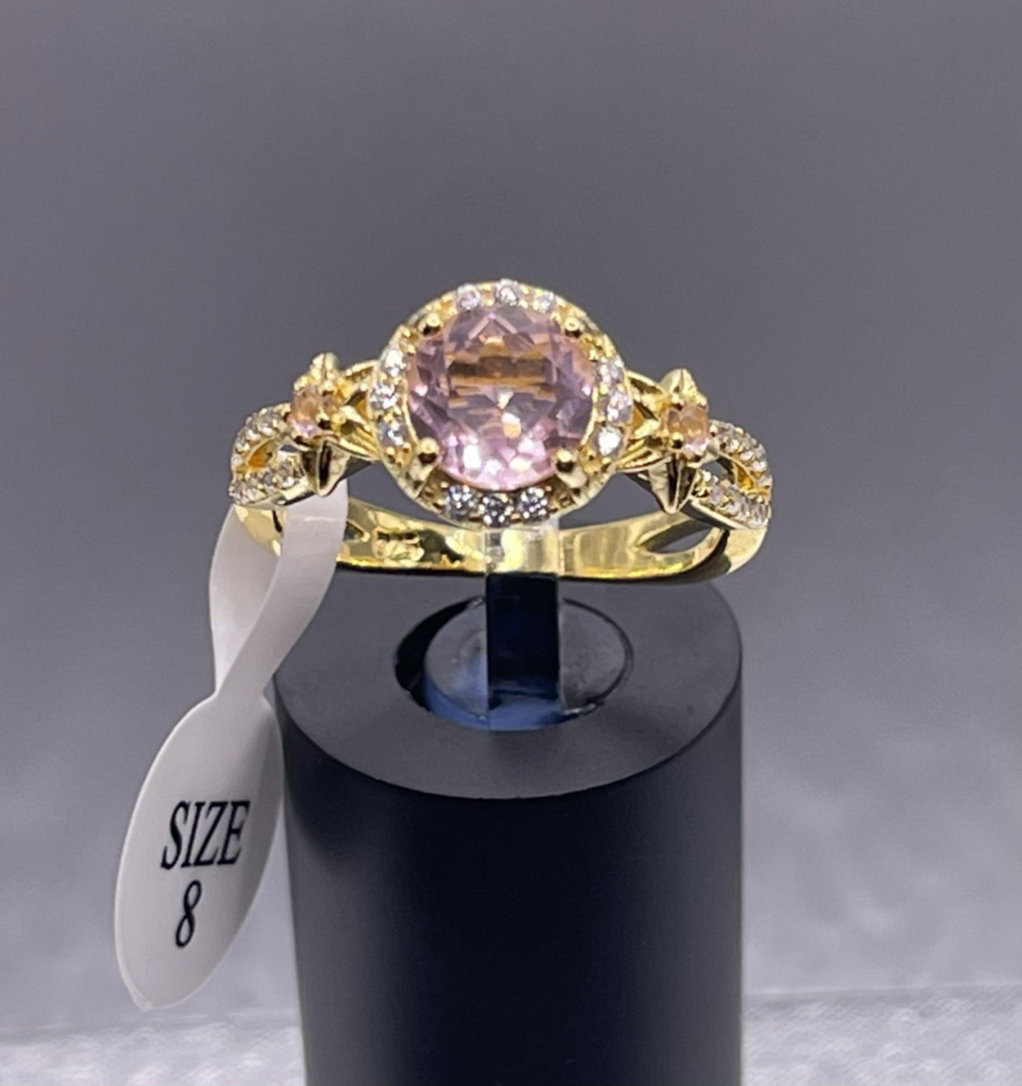 18K Gold 925 Sterling Silver Gemstone Zircon Jewelry Pink Crystal Size 8