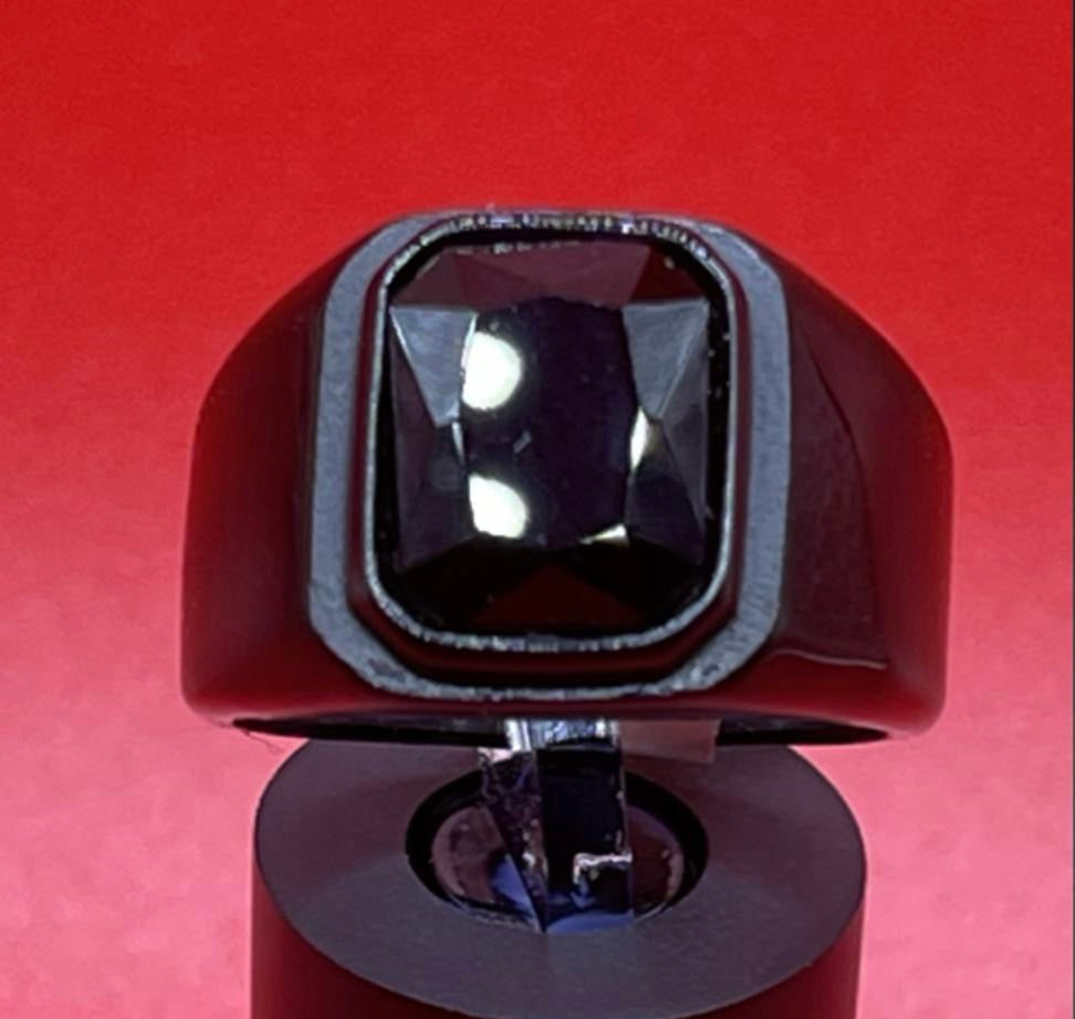 Square Gem Stone Stainless Steel Ring Men Jewelry Black Black Size 10