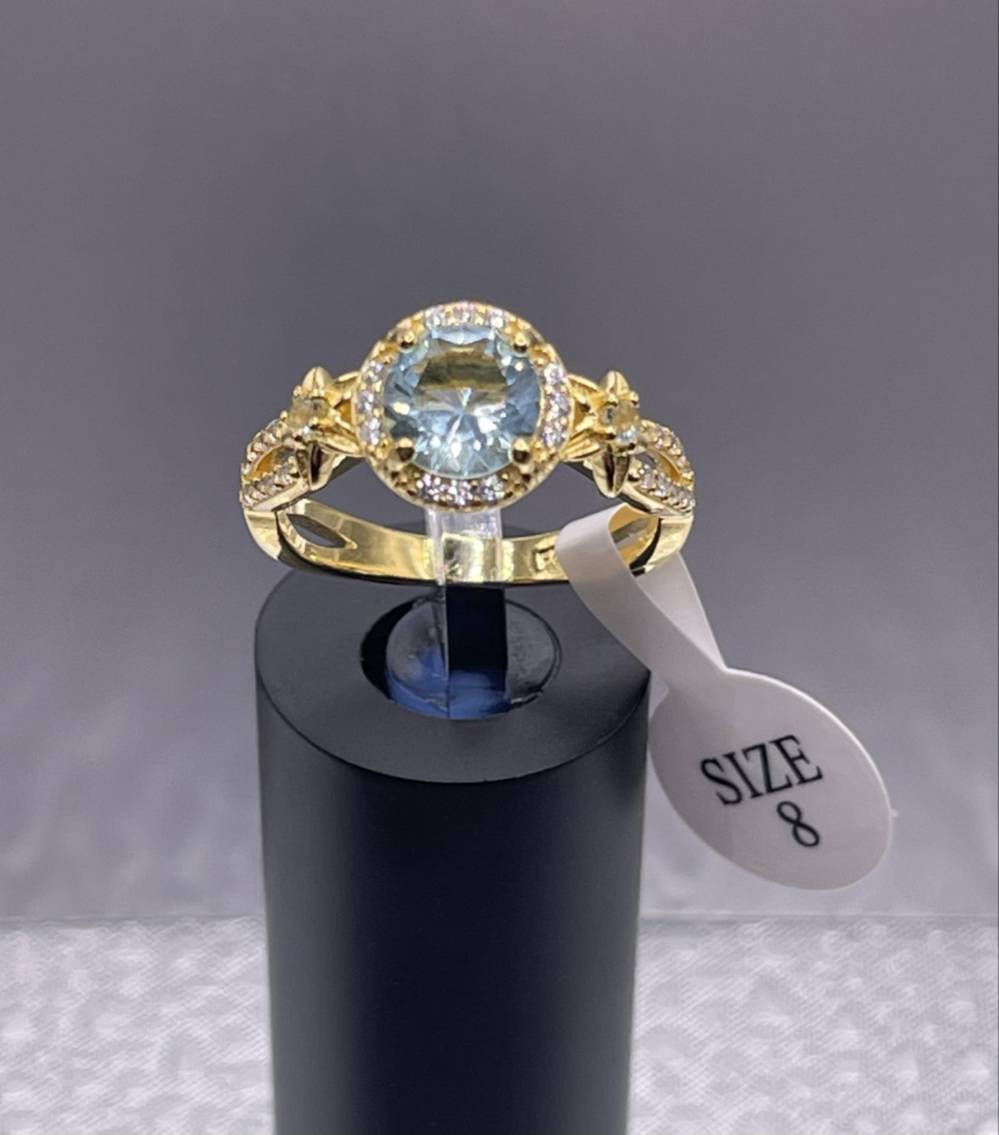 18K Gold 925 Sterling Silver Gemstone Zircon Jewelry In Aquamarine Size 8