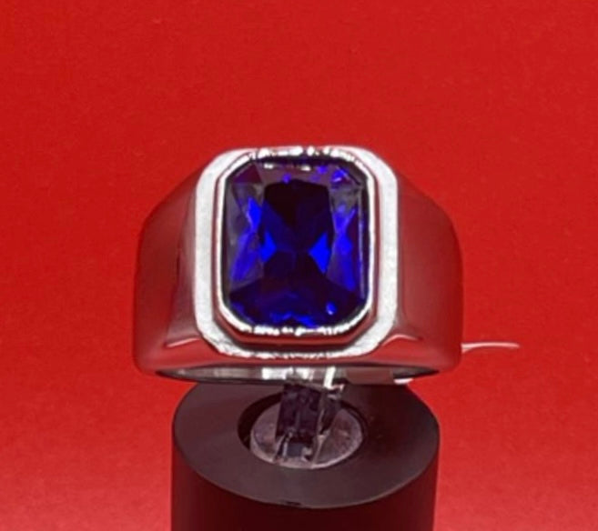 Square Gem Stone Stainless Steel Ring Men Jewelry Silver Blue Size 10