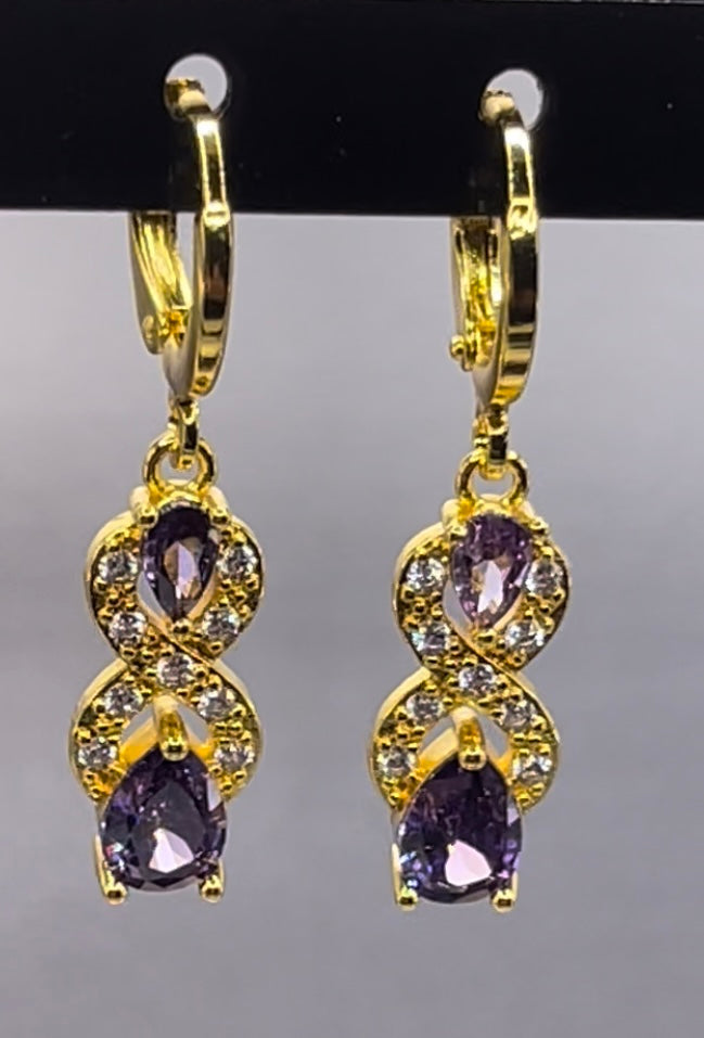 Drop Water Shaped Diamond Earrings 18K Gold Filled In Purple