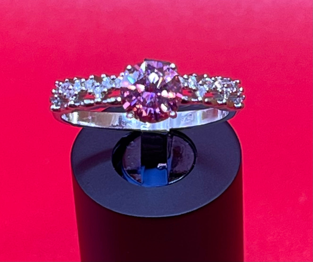 Pink Moissanite Ring, 925 Sterling Silver