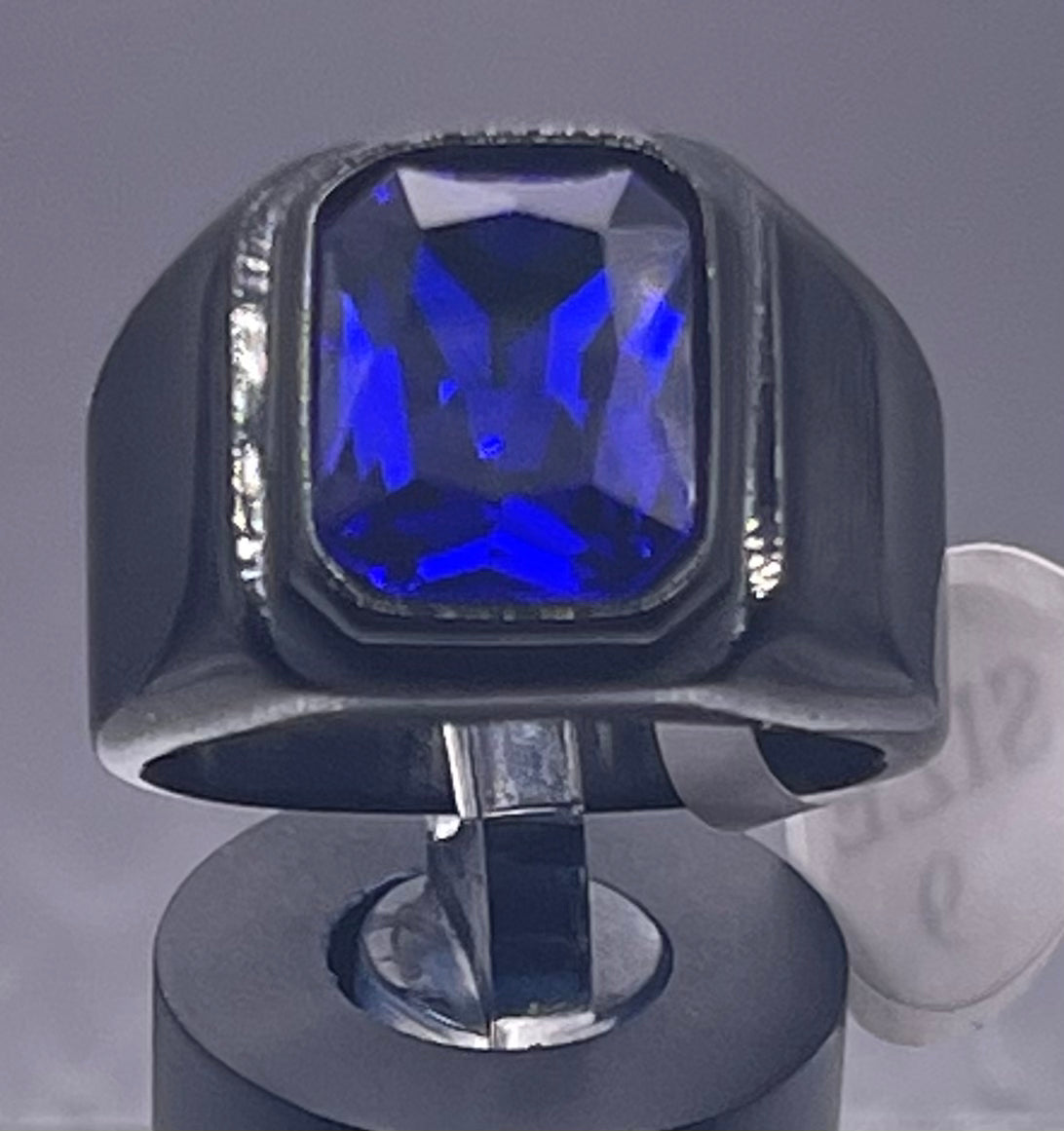 Square Gem Stone Stainless Steel Ring Men Jewelry Black Blue Size 10