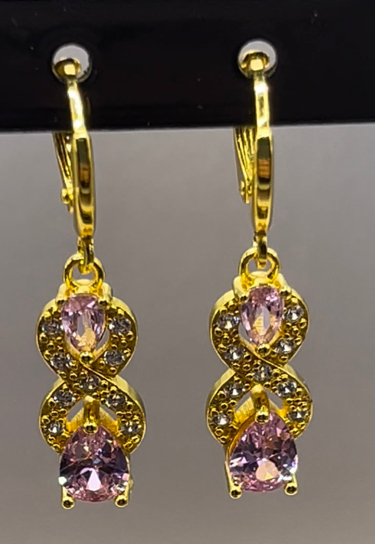 Drop Water Shaped Diamond Earrings 18K Gold Filled In Pink