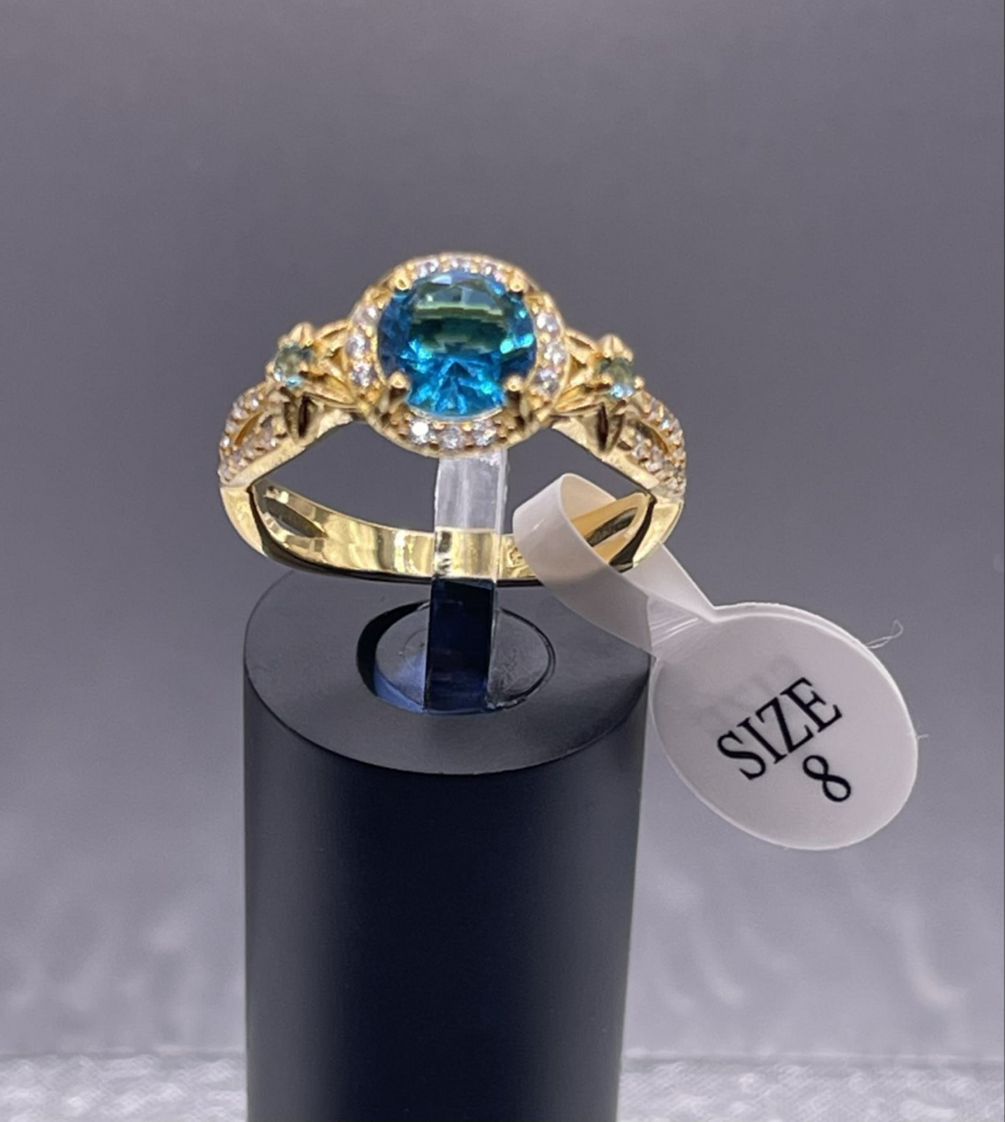 18K Gold 925 Sterling Silver Gemstone Zircon Jewelry Blue Topaz Size 8