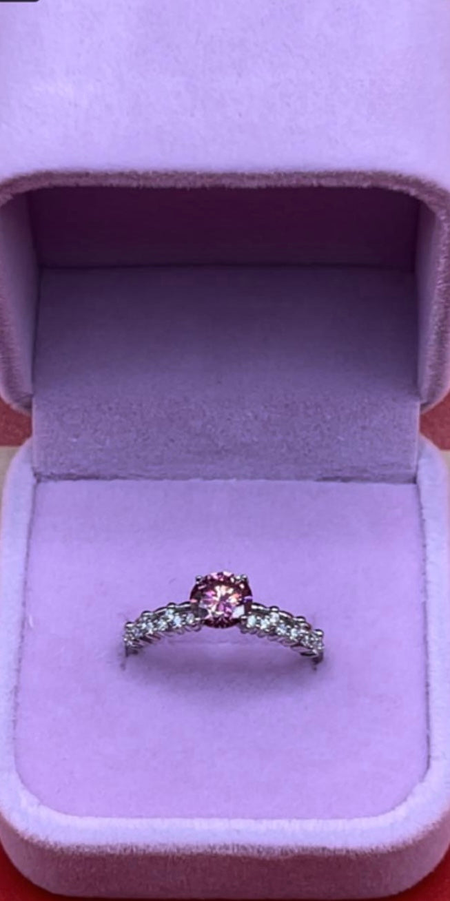 Pink Moissanite Ring, 925 Sterling Silver