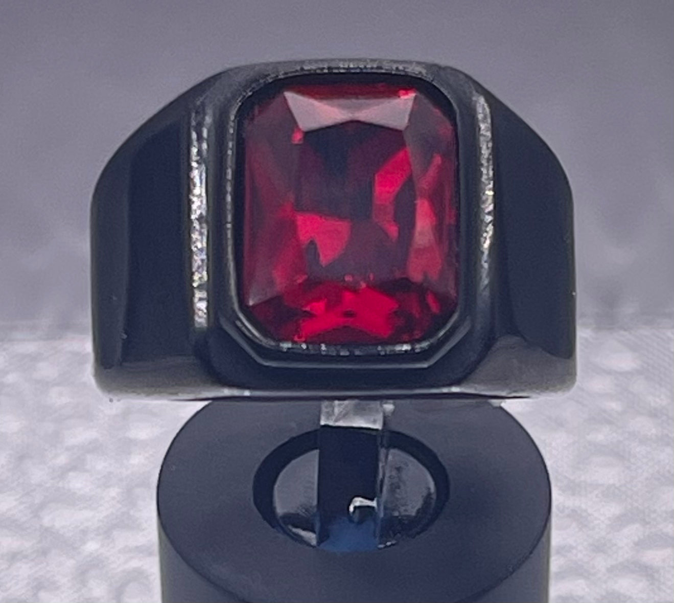 Square Gem Stone Stainless Steel Ring Men Jewelry Black Red Size 10