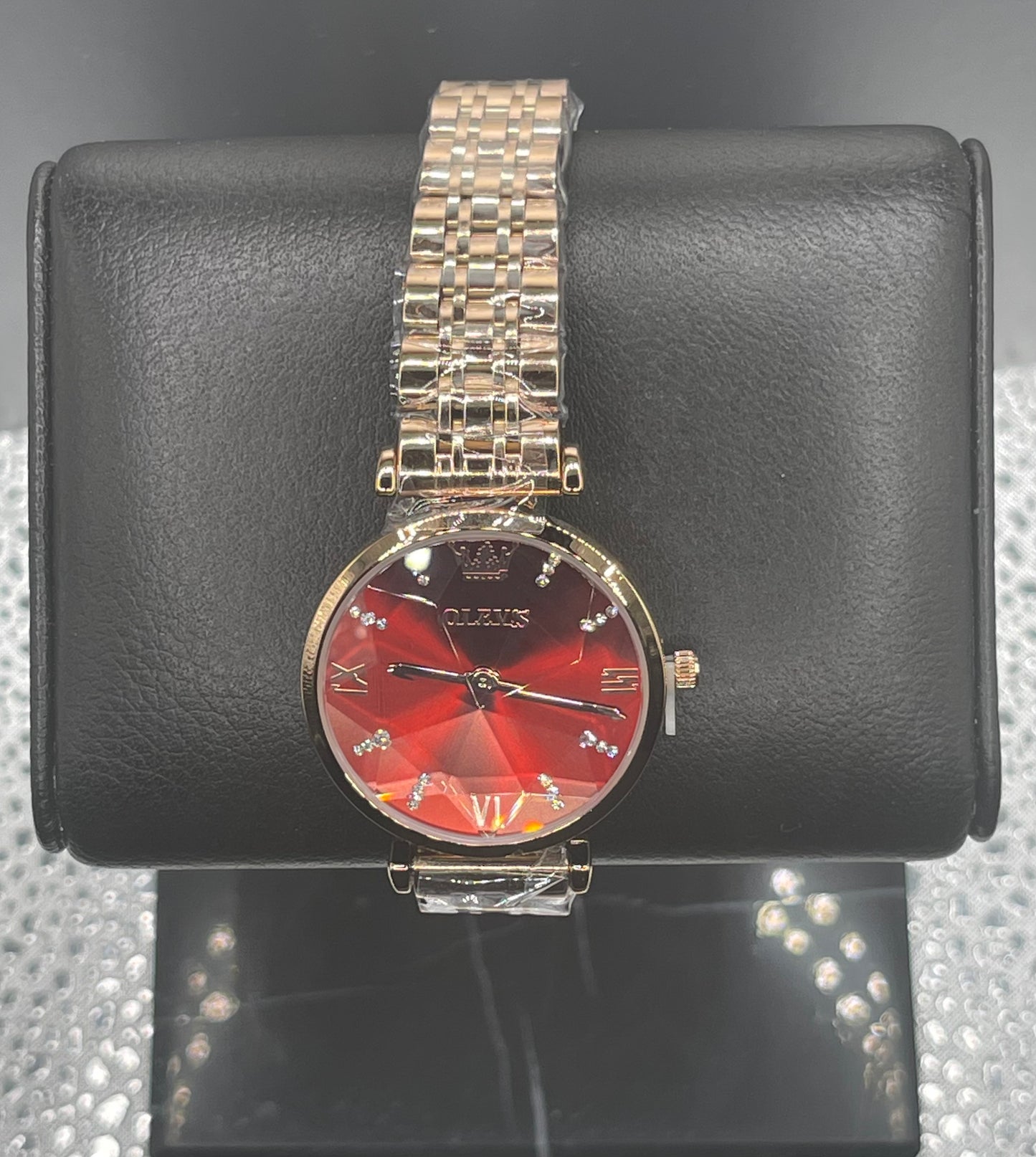 Women Luxury Jewel Red Quartz Watch Waterproof Stainless Steel Strap Fashion Date