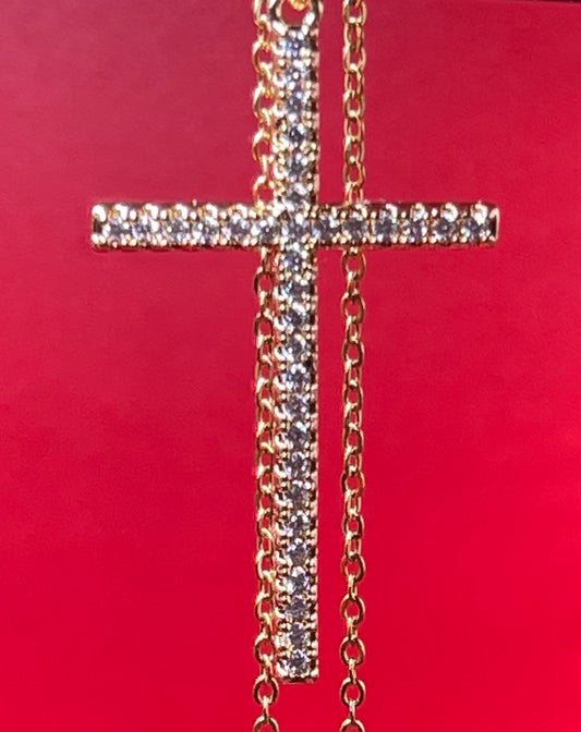 Colorful Zircon Cross Pendant 18 Inch Link Chain Necklace 18K Gold Plating For Men Or Women In White